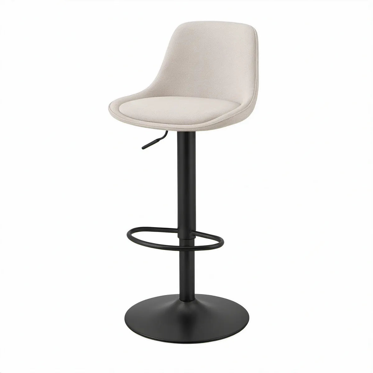 Höhenverstellbarer Barhocker mit Rückenlehne, Beige/Schwarz, 48 x 52 x 92–113 cm