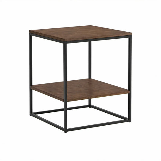Quadratischer Beistelltisch mit Ablage, 40 x 40 x 60 cm, Walnussbraun/Schwarz