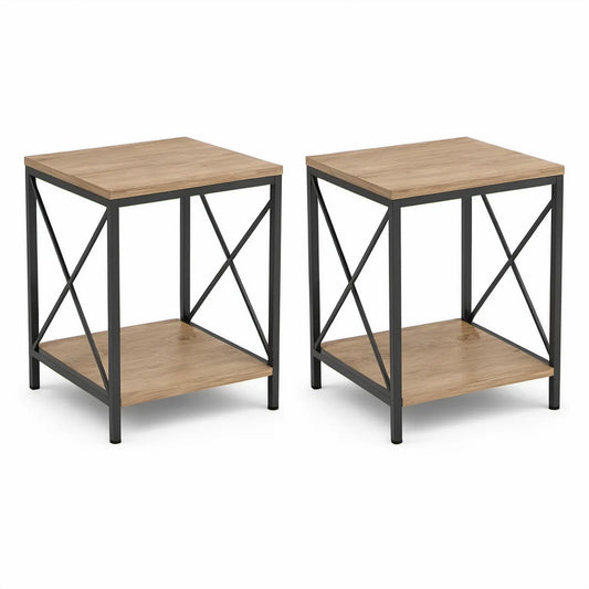2er-Set Beistelltische 40 x 40 x 60 cm mit Ablage, Eichenoptik/Schwarz