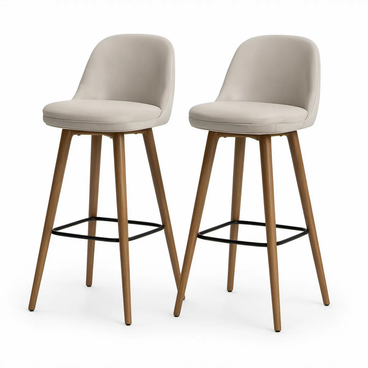 2er-Set Barhocker mit Rückenlehne, 50 x 54 x 103 cm, Creme/Walnussfarben/Schwarz
