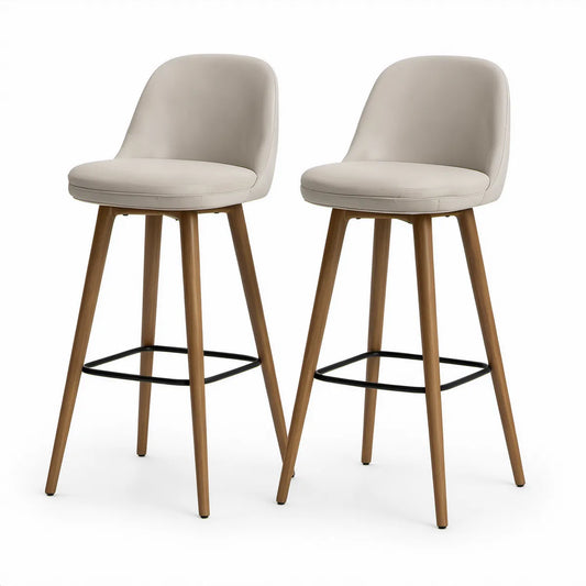 2er-Set Barhocker mit Rückenlehne, 50 x 54 x 103 cm, Creme/Walnussfarben/Schwarz