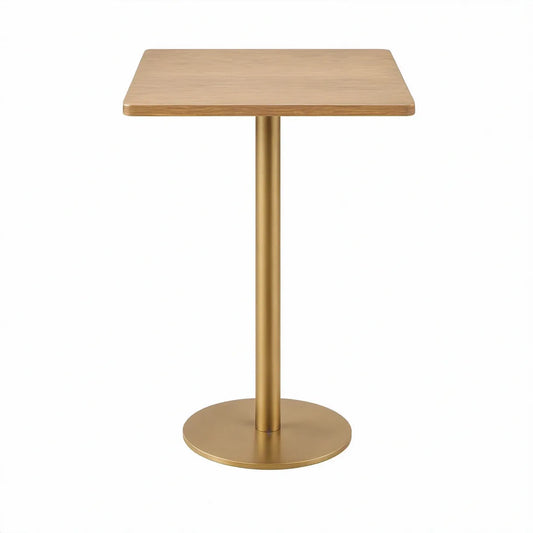 Quadratischer Stehtisch 60 x 60 x 105 cm, MDF in Eichenoptik, Stahl Goldfarben