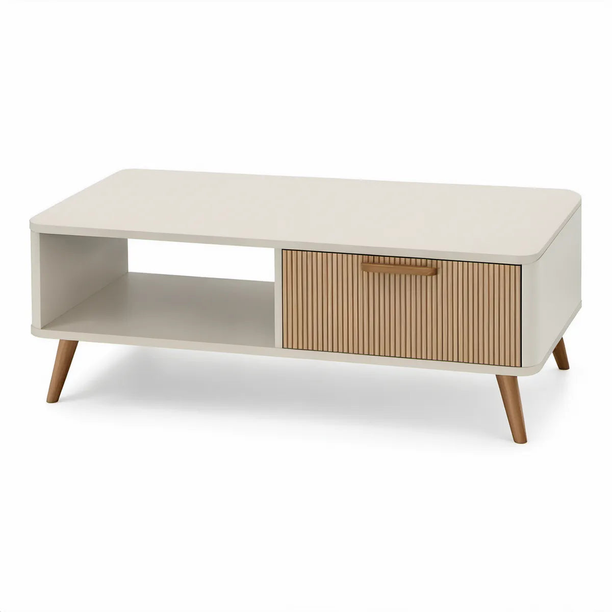Rechteckiger Couchtisch aus MDF in Weiss und Naturbraun, 100 x 50 x 45 cm
