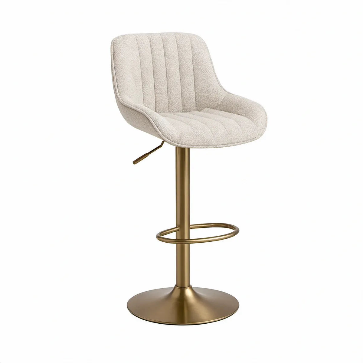 Höhenverstellbarer Barhocker mit Armlehnen, Creme/Messingfarben, 50 x 55 x 88–110 cm