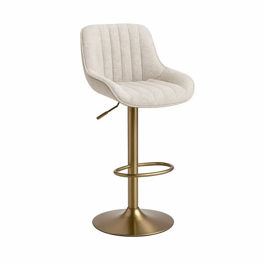 Höhenverstellbarer Barhocker mit Armlehnen, Creme/Messingfarben, 50 x 55 x 88–110 cm