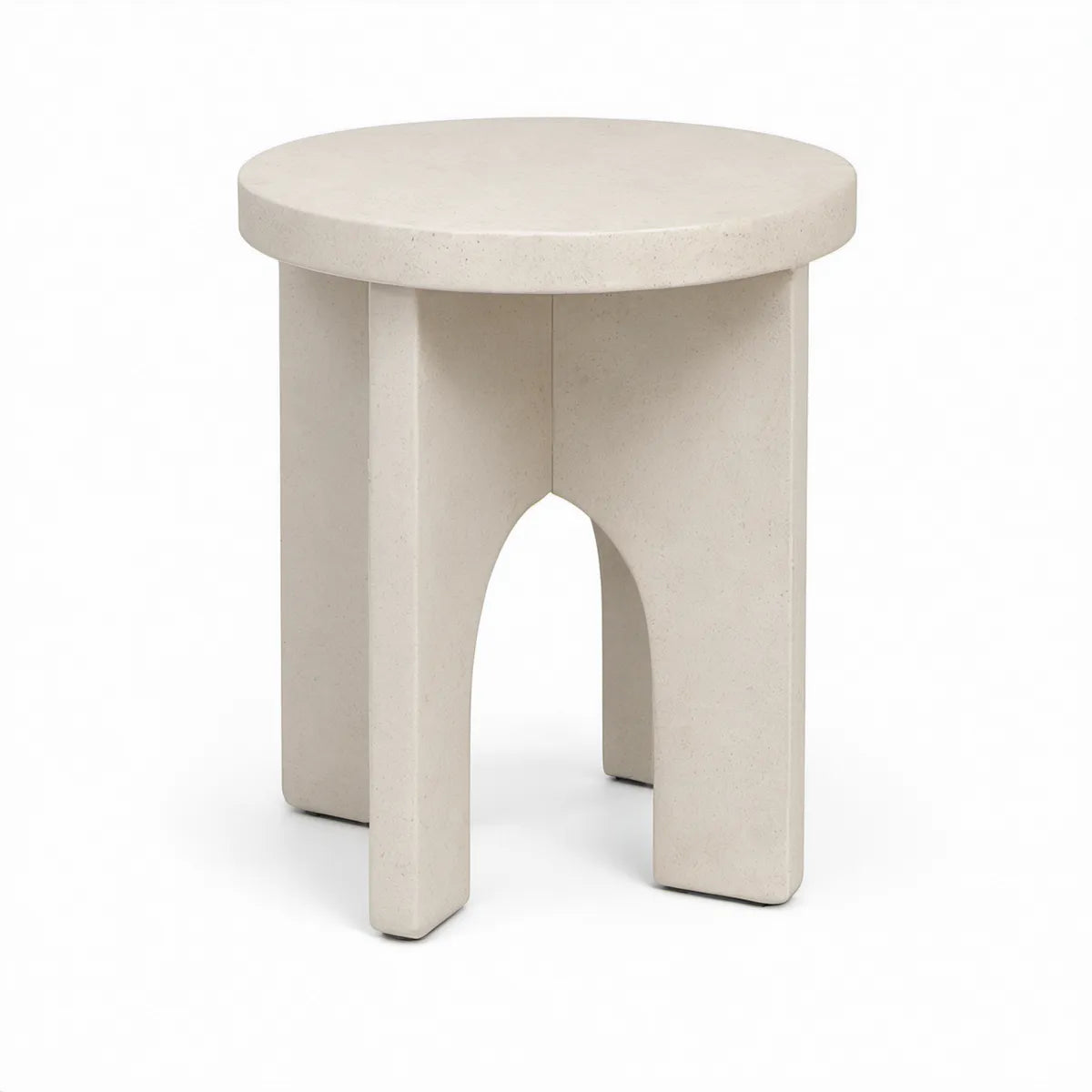 Runder Beistelltisch aus Kunststein in Cremeweiss, Ø 40 cm, Höhe 50 cm