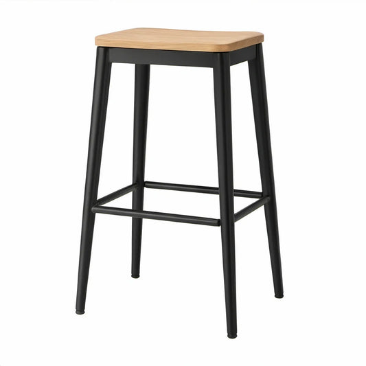 Barhocker mit Sitzfläche aus Eichenfurnier, Schwarz/Natur, 40 x 40 x 76 cm