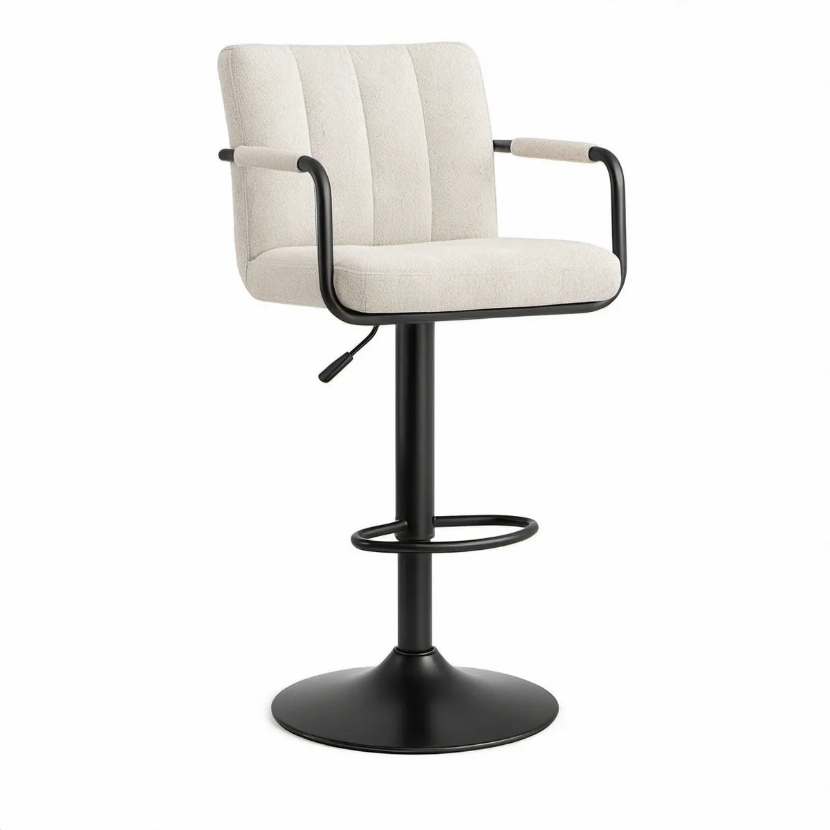 Höhenverstellbarer Barhocker mit Armlehnen, Creme/Schwarz, 54 x 55 x 95–116 cm